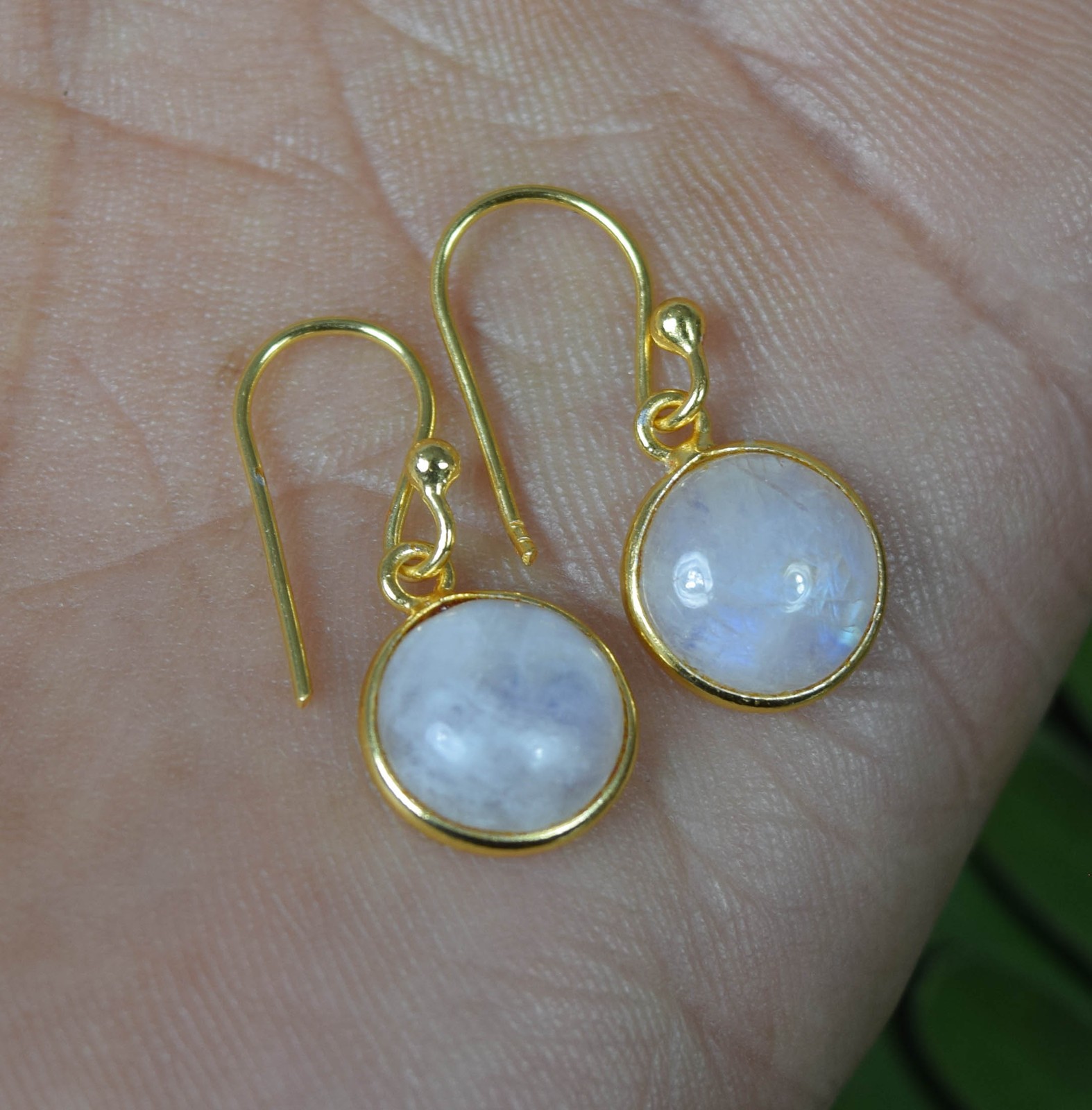 925 Solid Sterling Silver 24ct Gold Overlay White Rainbow Moonstone Earring