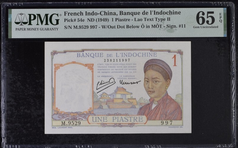 French Indochina (Cambodia, Laos, Vietnam) 1 Piastre ND(1949) P54e PMG GEM65EPQ