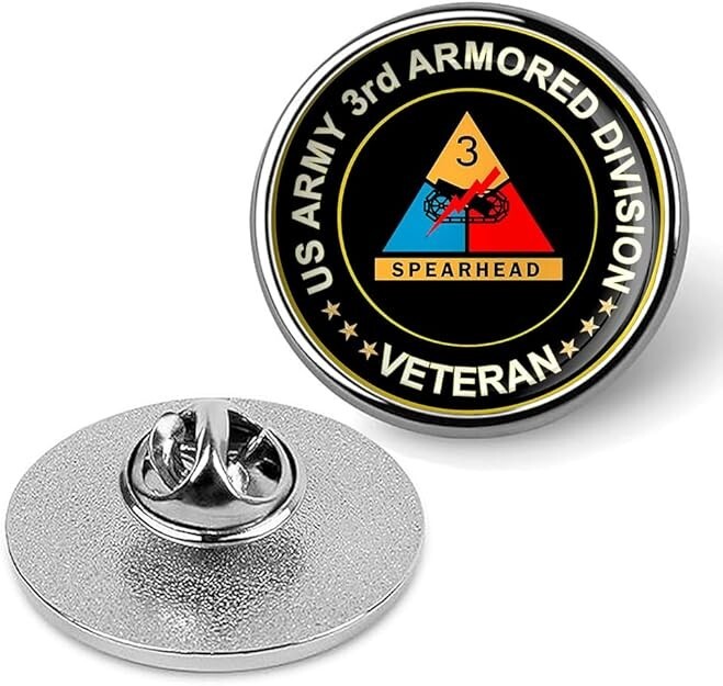 US Army 3rd Armored Division Veteran Tie Suit Shirt Lapel Pin - Silver