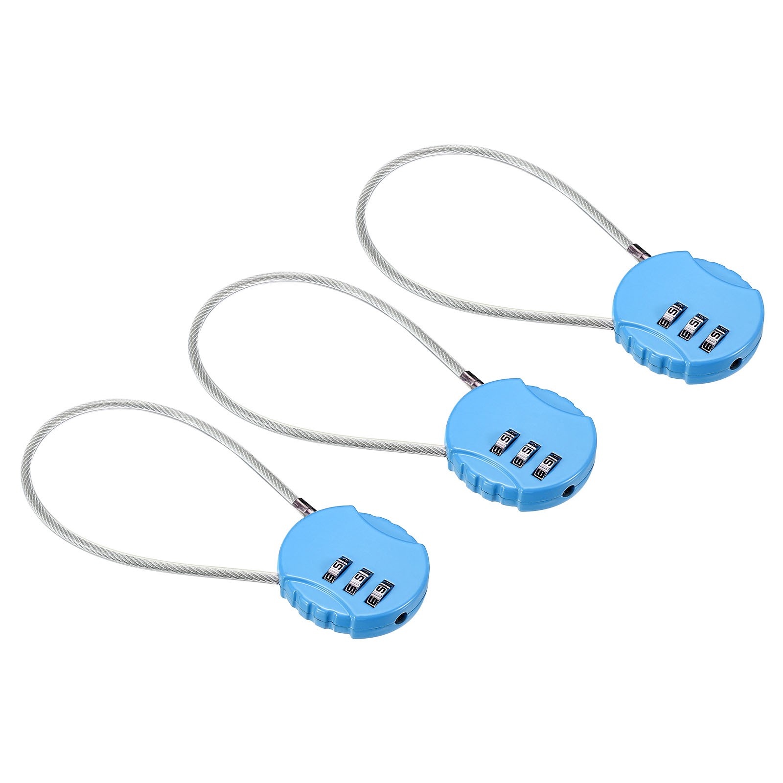 Small Combination Block 7.8", 3pc 3 Digit Luggage Lock, Clear Blue