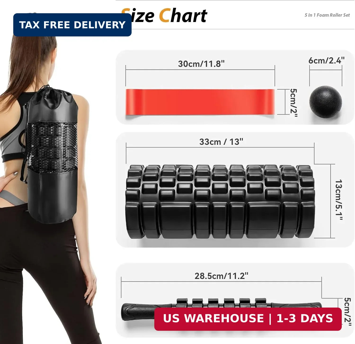 5 in1 Foam Roller Set, Trigger Point Foam Roller Deep Tissue | Massage Roller St