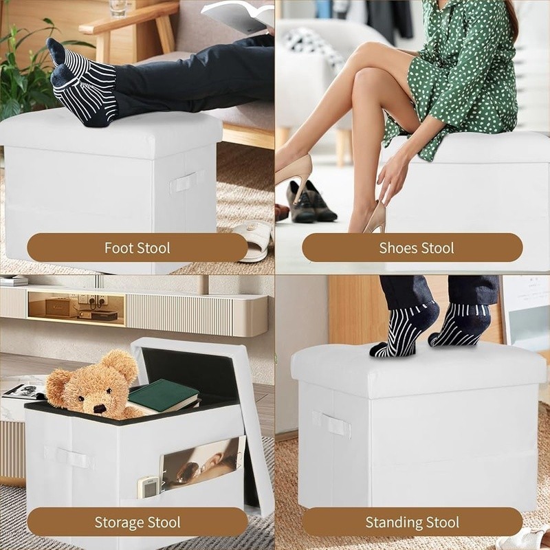 Foldable Storage Ottoman Footstool Thick Foam Lightweight Multipurpose Bench New