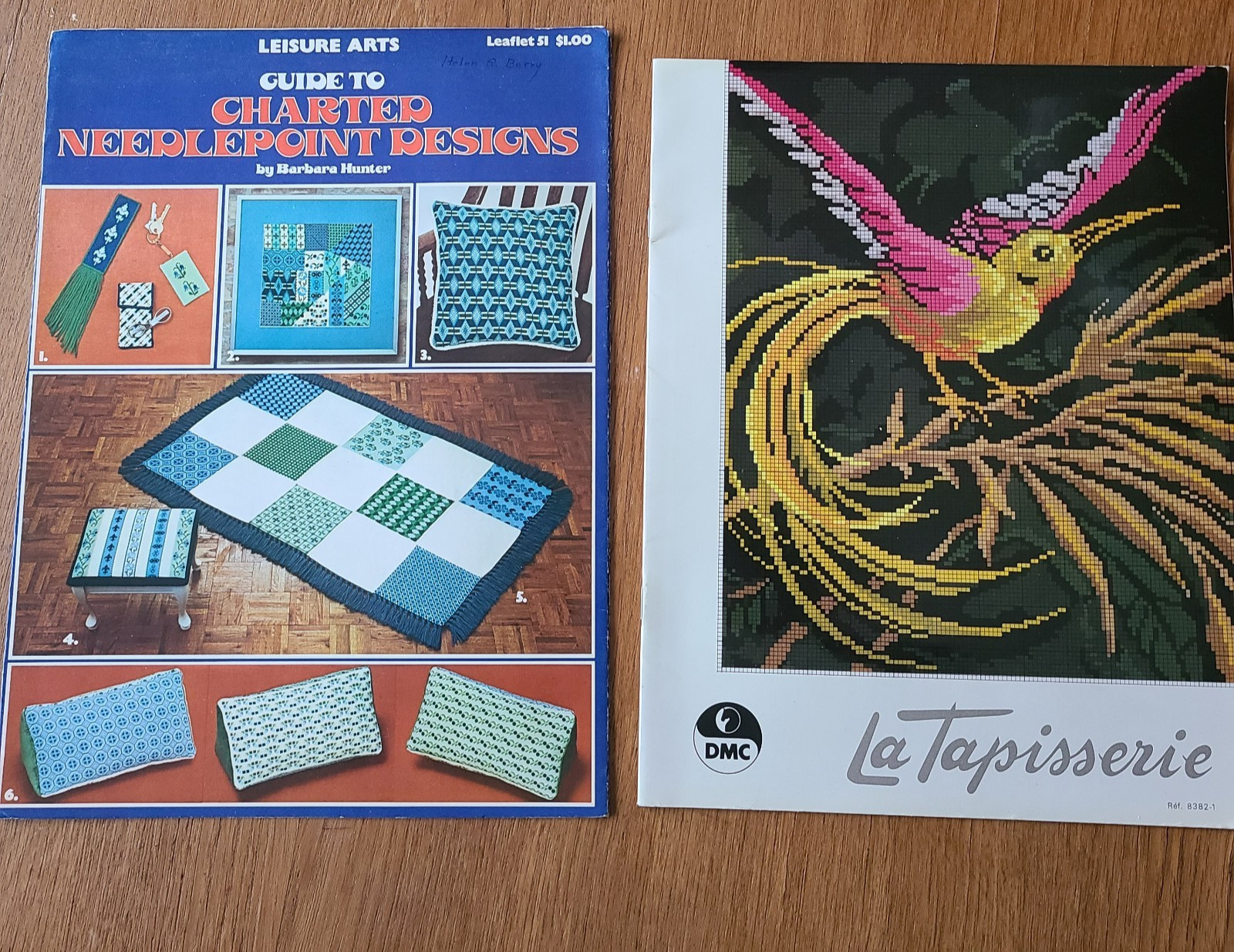 Vintage 70s/80s Charted Needlepoint Pattern Books  Leisure Arts & DMC- Lot of 2