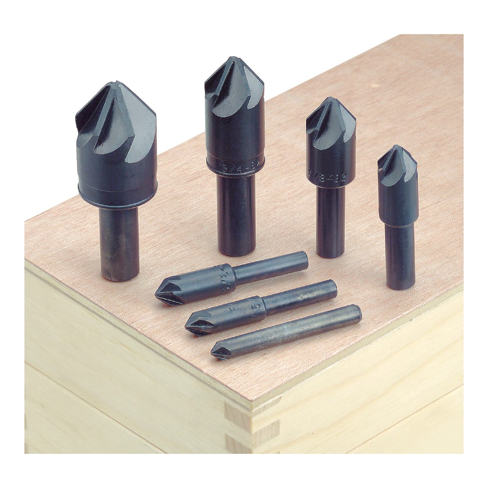 M.A. FORD 07-055-249 7 Pc. 1/4" to 1" 90Deg High Speed Steel Countersink Set