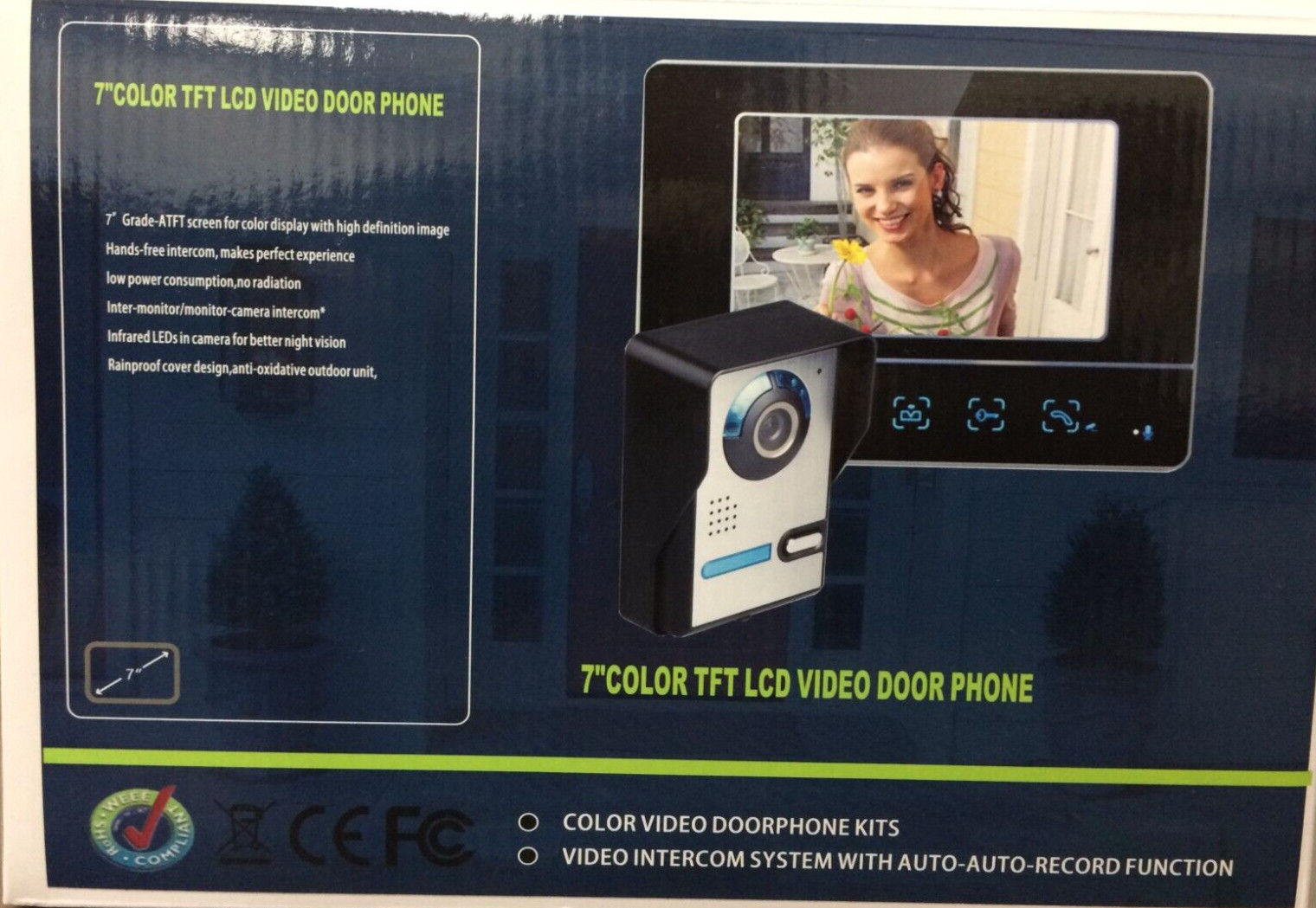 UNBRANDED 7" Color TFT LCD Video Door Phone/Intercom, New in Box