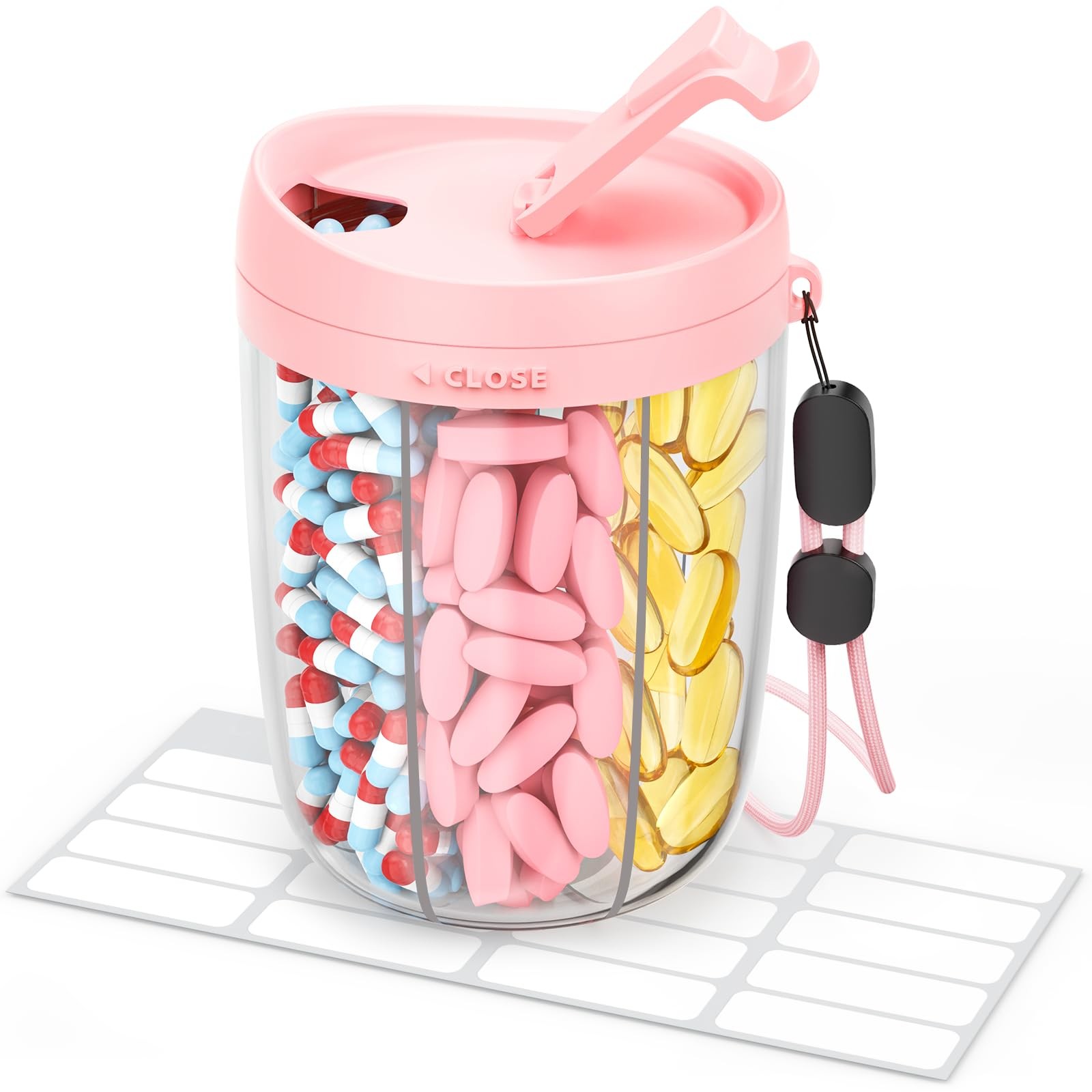 AMOOS Large Pill Dispenser with 6 Compartments, AntiMix Pill Bottle Organizer...