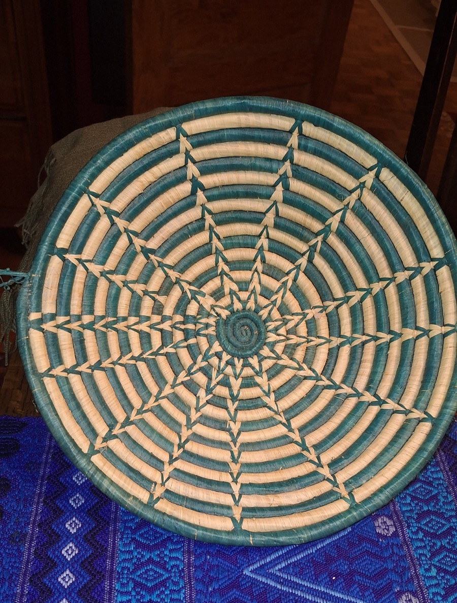 Rwandan Handmade Basket Green & Tan