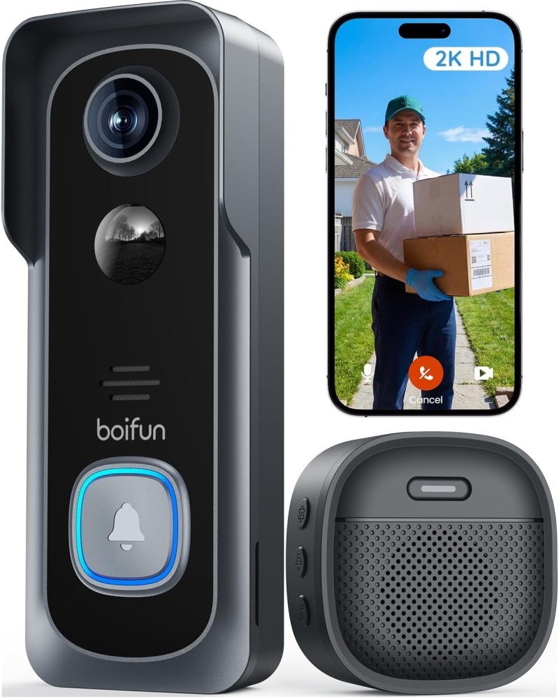 Video Doorbell Camera Wireless No Subscription 2K HD 166° Wide View Night Vision