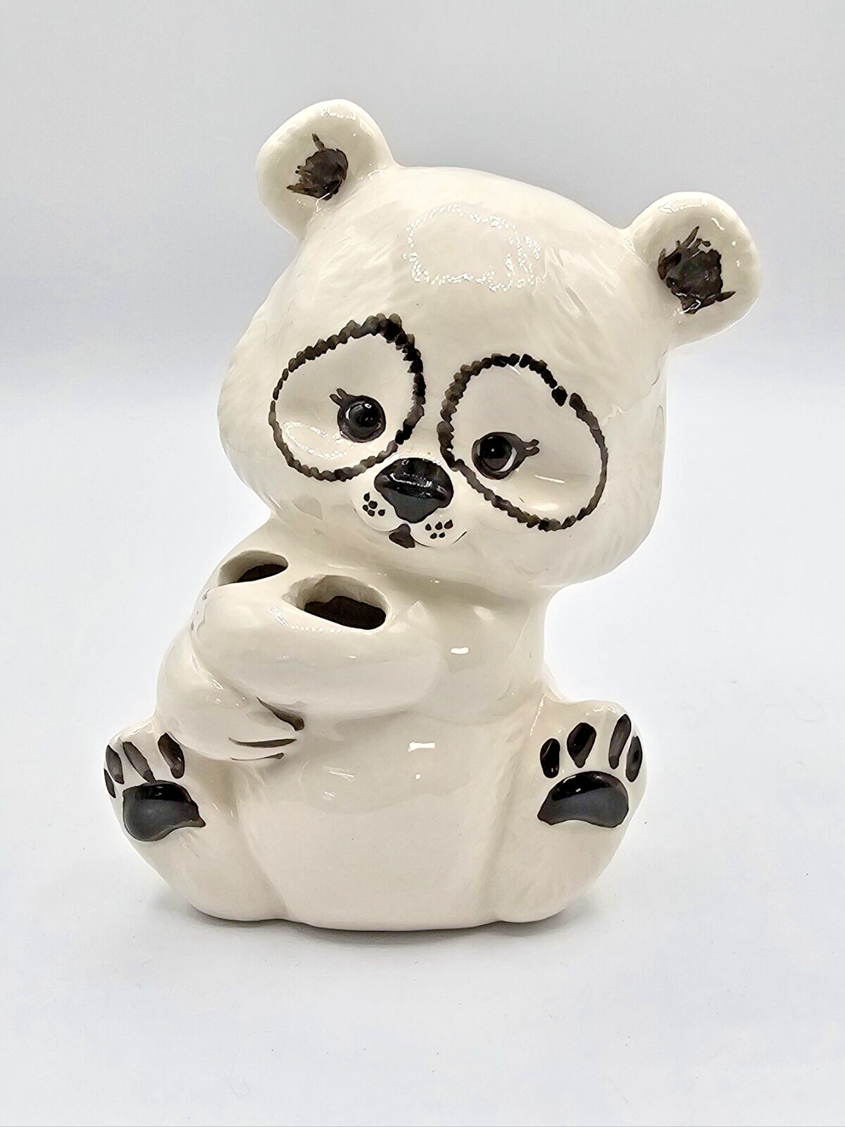 Panda Ceramic Soap Dish and Toothbrush Holder Bathroom Kitsch Signed Phyllig