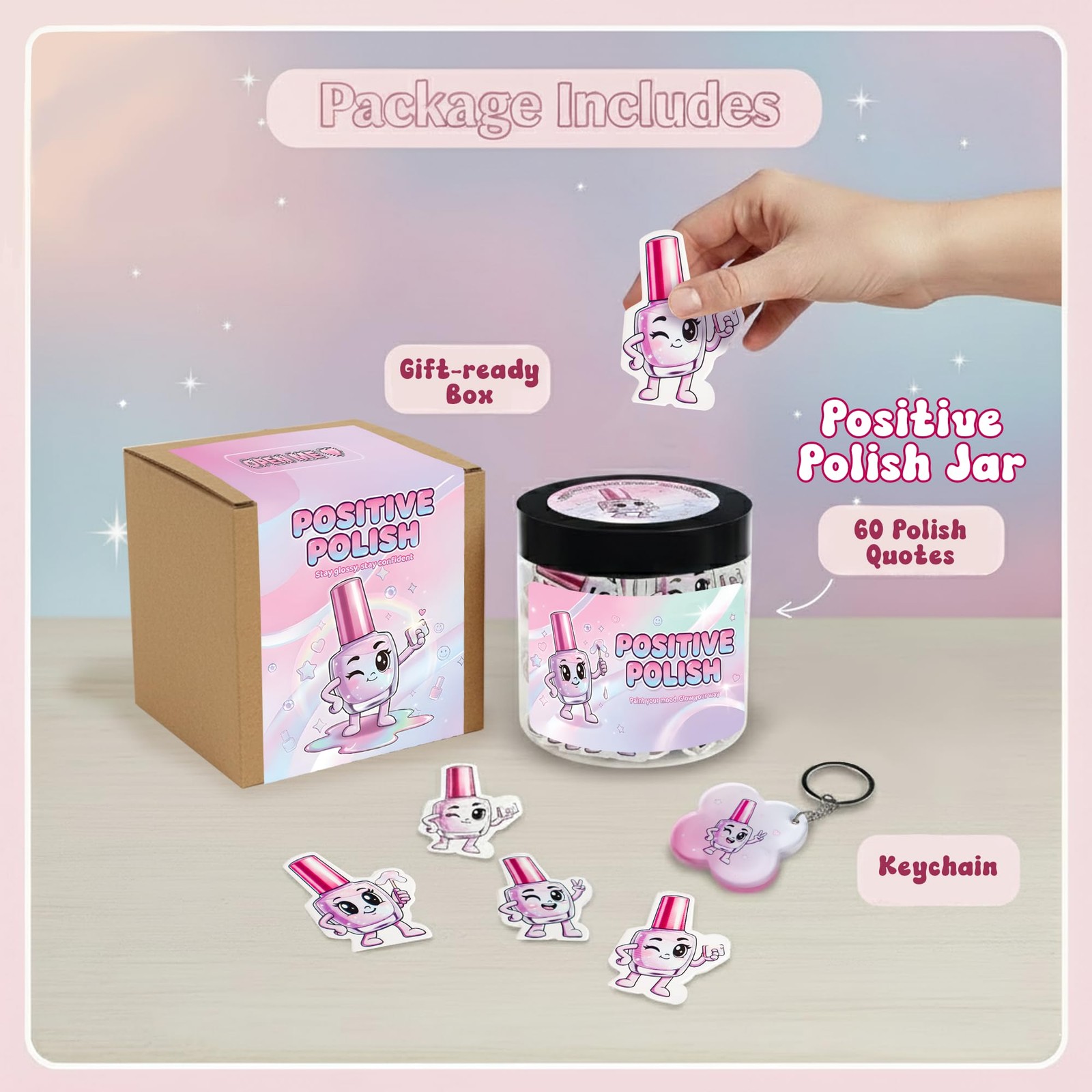 Positive Nail Polish Affirmation Jar, 60 Medium, Jar