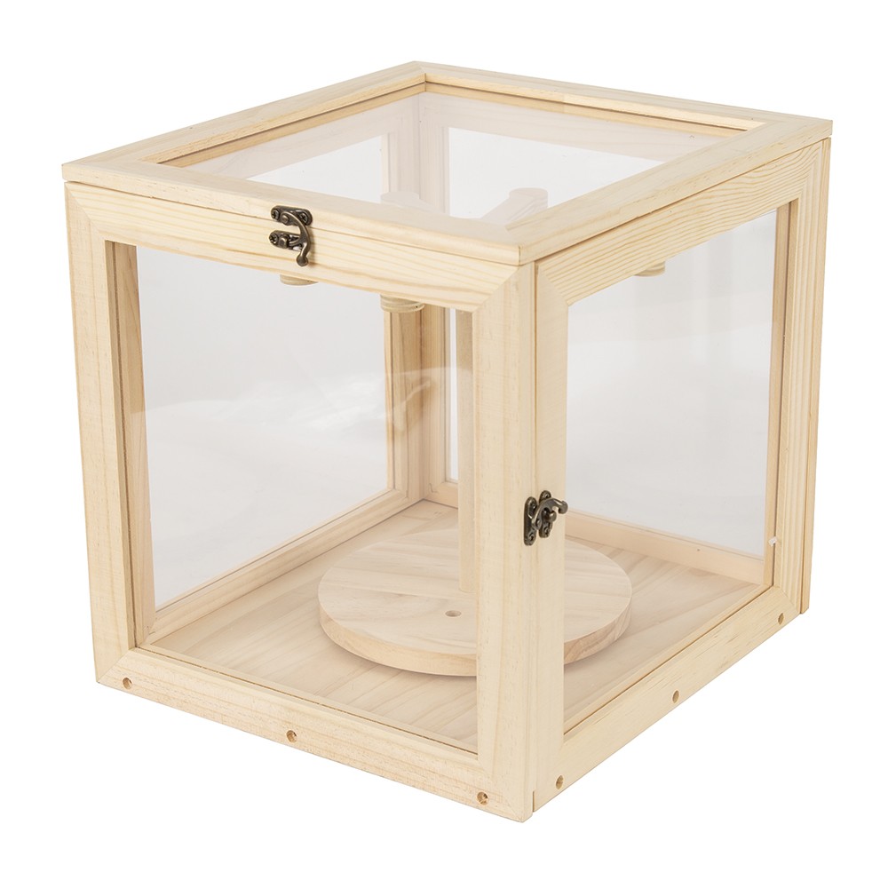 Rotating Clear Wooden Display Case Doll Hanging Storage Display Stand Dustproof