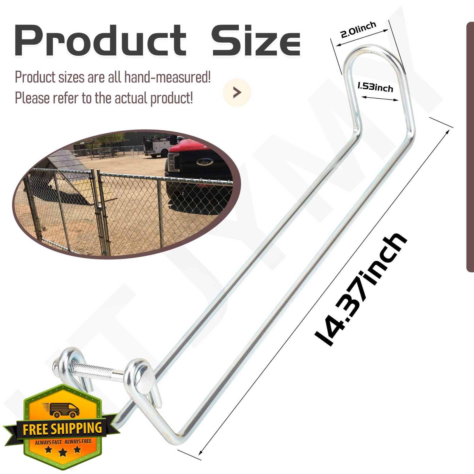 Chain Link Gate Latch - Wire Arm Throw Over Silver 13.5"