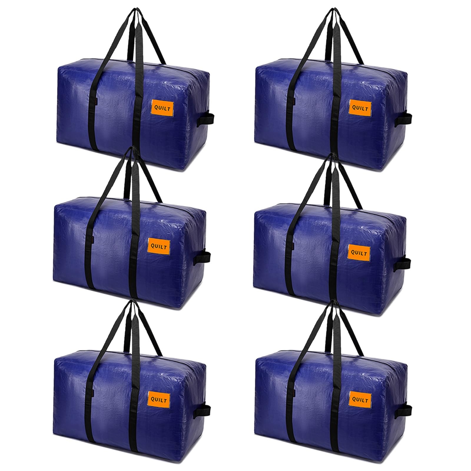 6 PCS Heavy Duty Moving Bags Extra Large Storage Totes Zippers Handles Blue