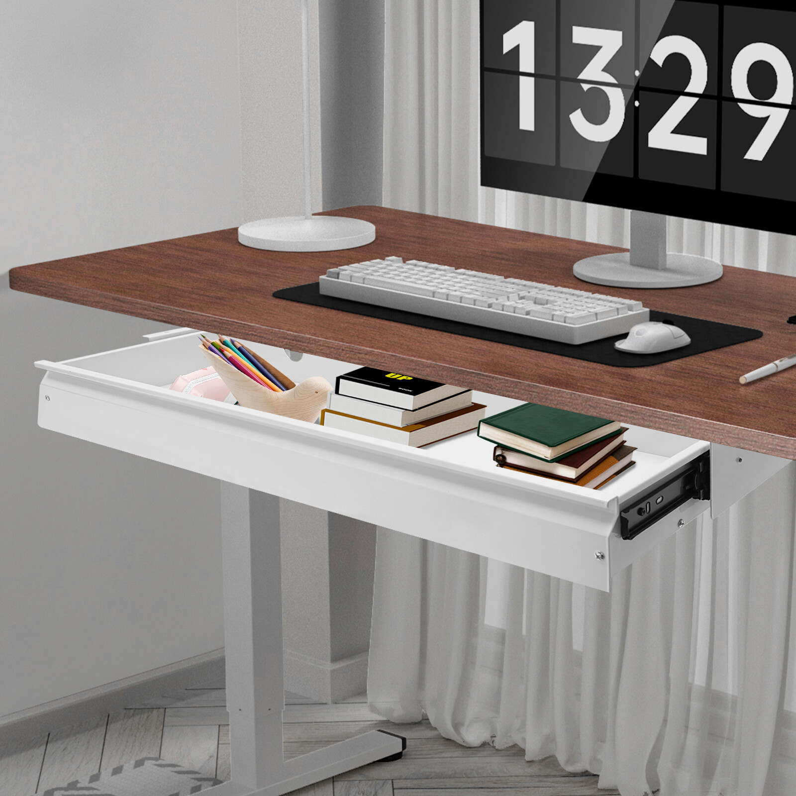 Under Desk Mounted Sliding Pull-out Drawer for Sit Stand Workstation