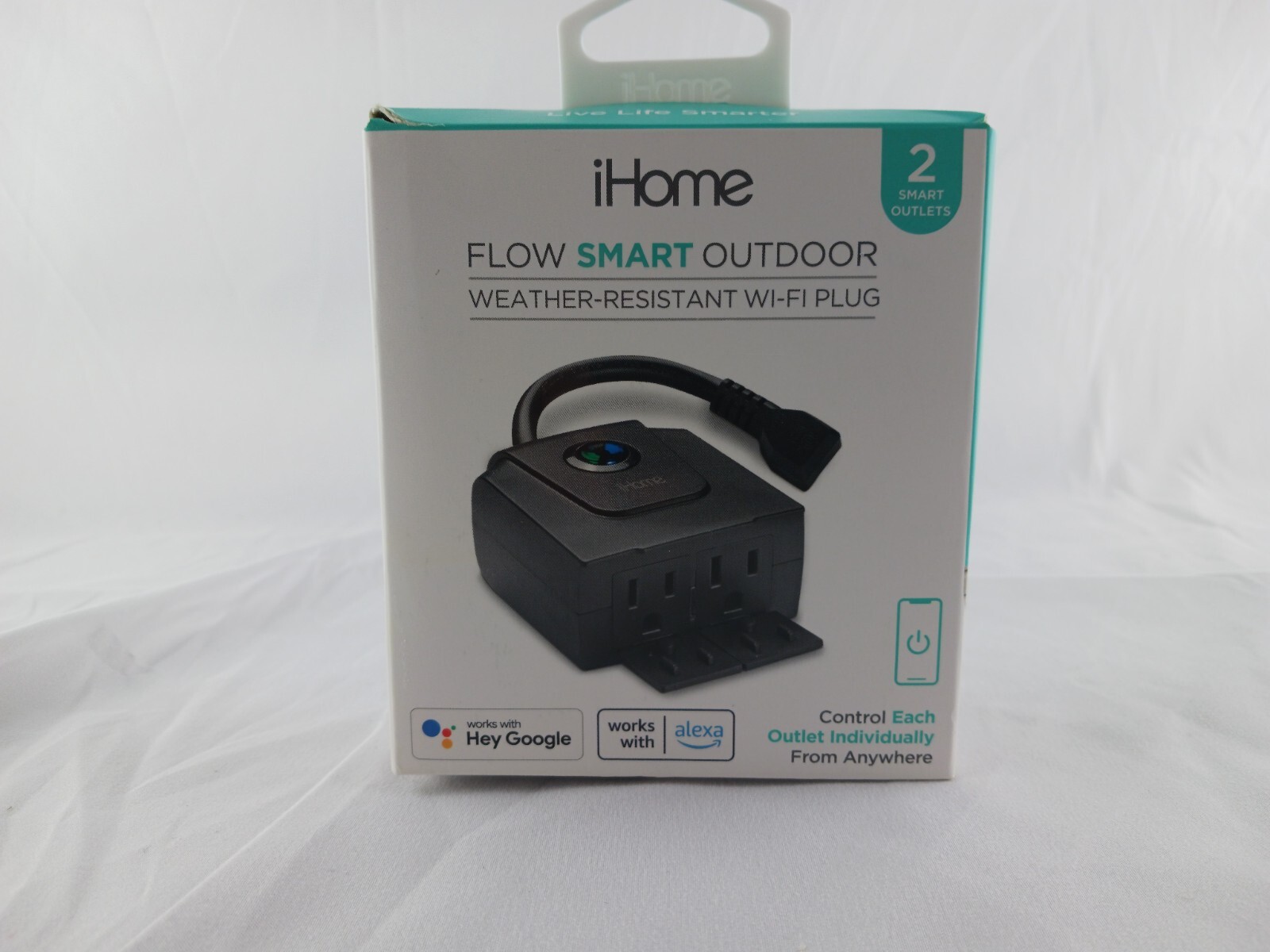 iHome Flow Smart Outdoor Weather -Resistant Wi-Fi Plug 2 smart outlets. NIB.