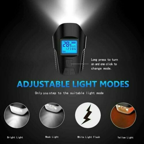USB Rechargeable LED Cycle Bike Headlight + Rear Light Horn Speedometer Odometer