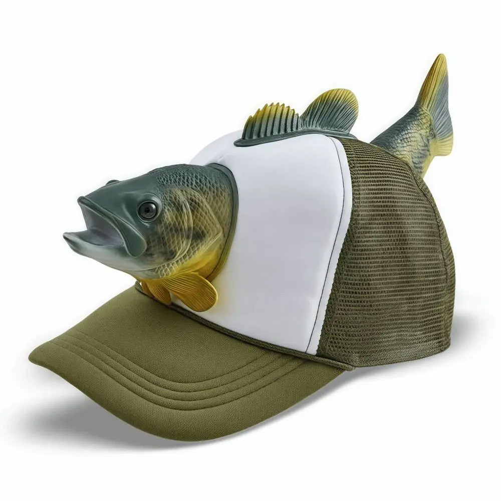 Funny 3D Fish Animal Trucker Hat Adjustable Fit One Size Novelty Fishing Hat Mes