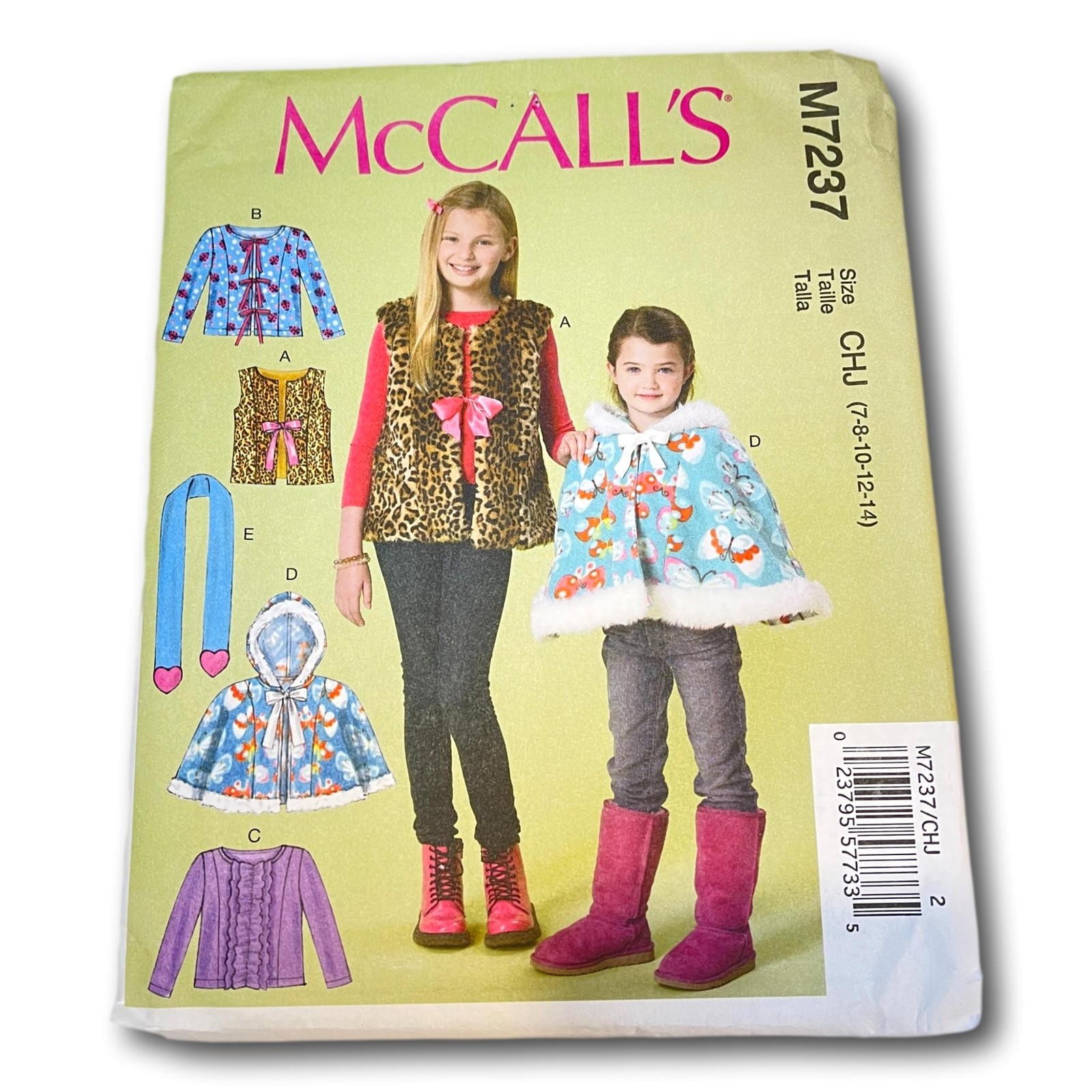 McCalls M7237 Girls 8 to 14  Vests Jacket Cape Scarf Sewing Pattern New Uncut