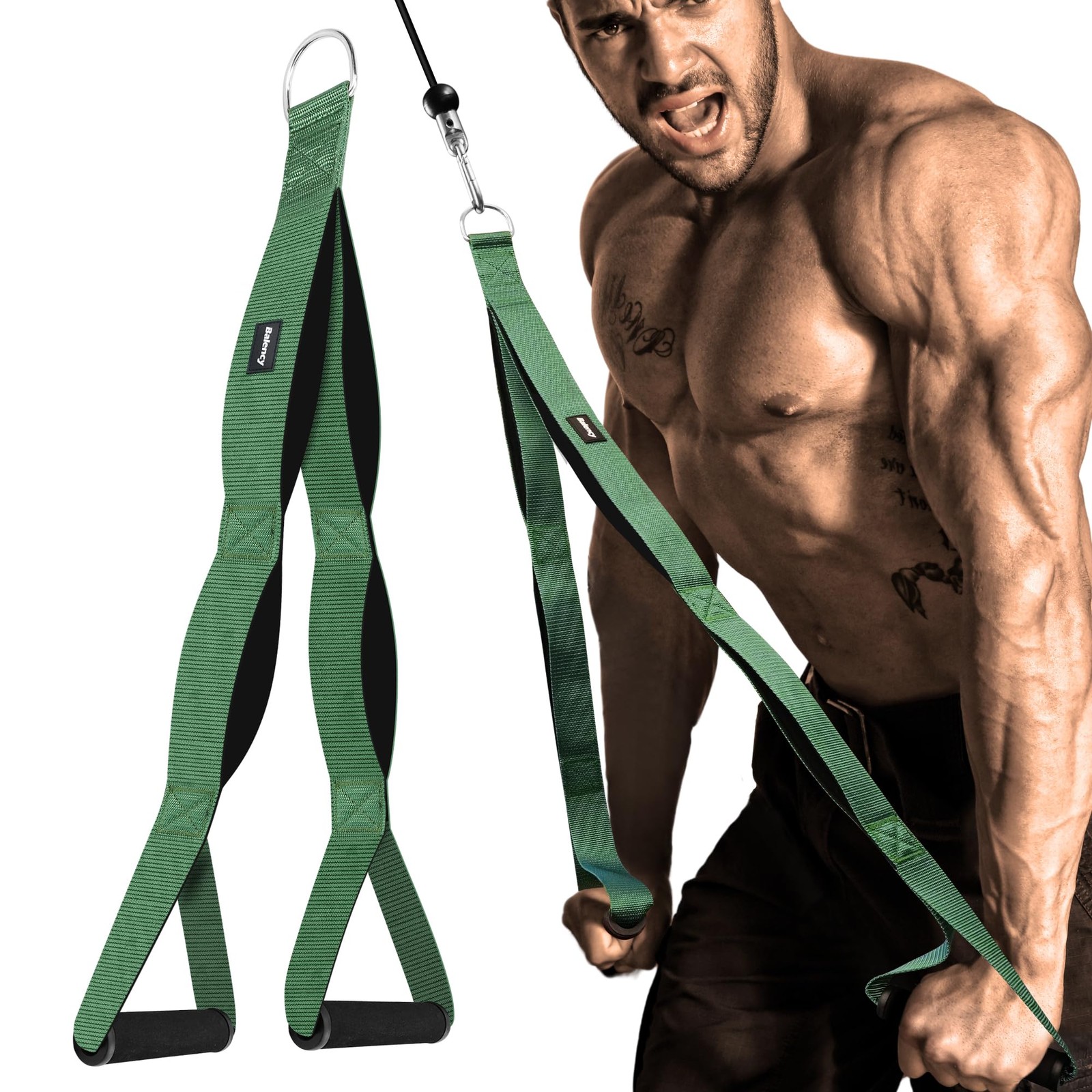 Tricep Rope Cable Attachment Handles, Pull Down for Green