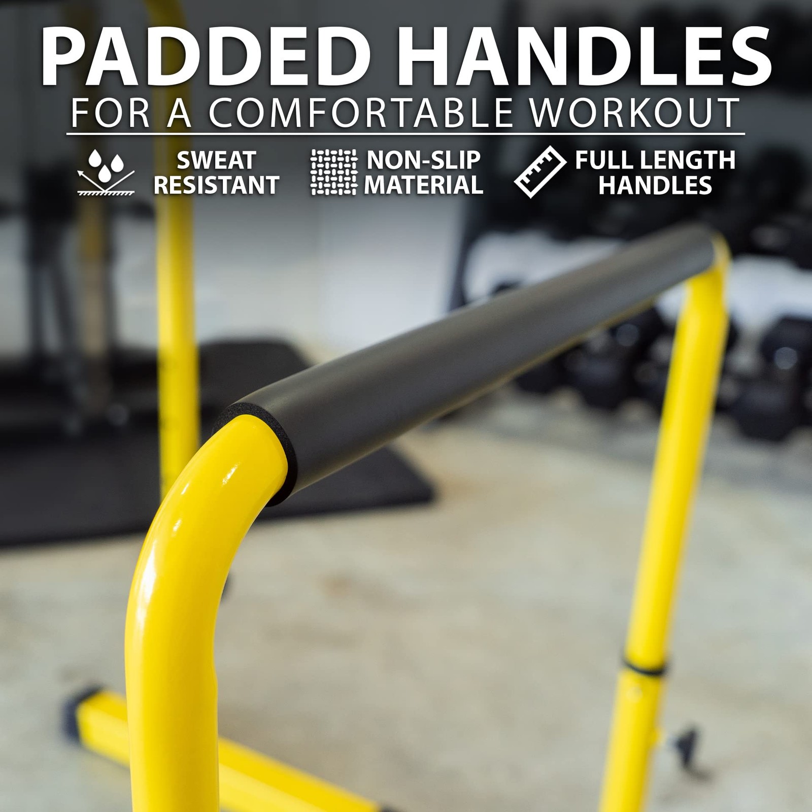 Dip Bar Yellow. Adjustable Dip Station from 30” – 39” for Dips, Inverted Pull...