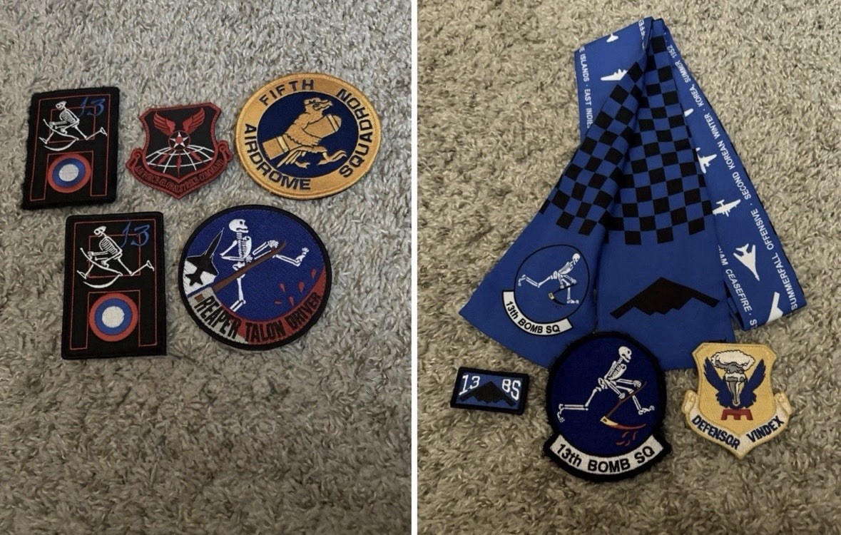 8 USAF Pilot Squadron Patches & Scarf ~ 13th BS B-2 / Talon Driver ~ hook / loop