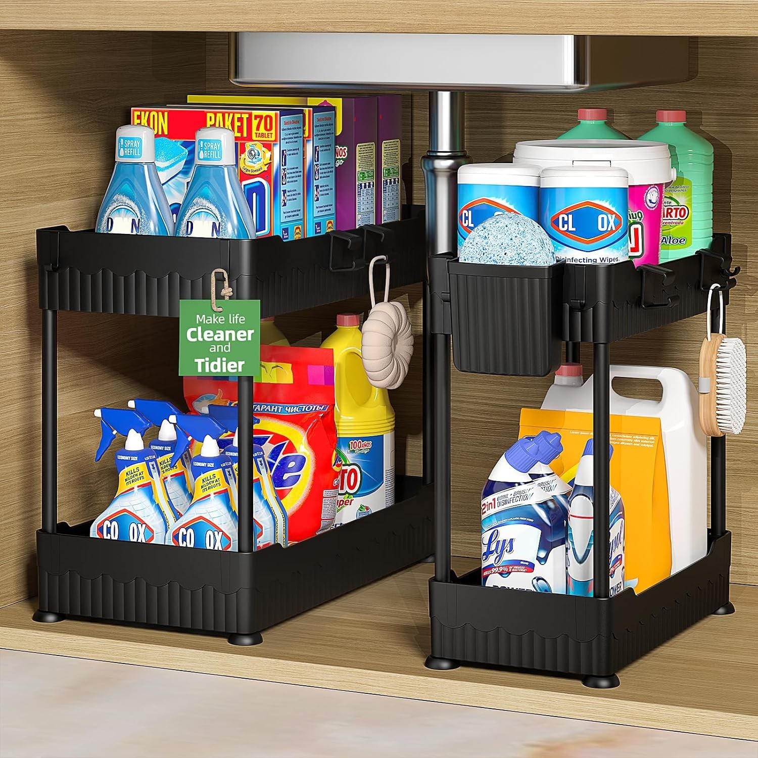 2 Pack 2 Tier Under Sink Shelf Organizers And Storage, Bathroom Cabinet Storage