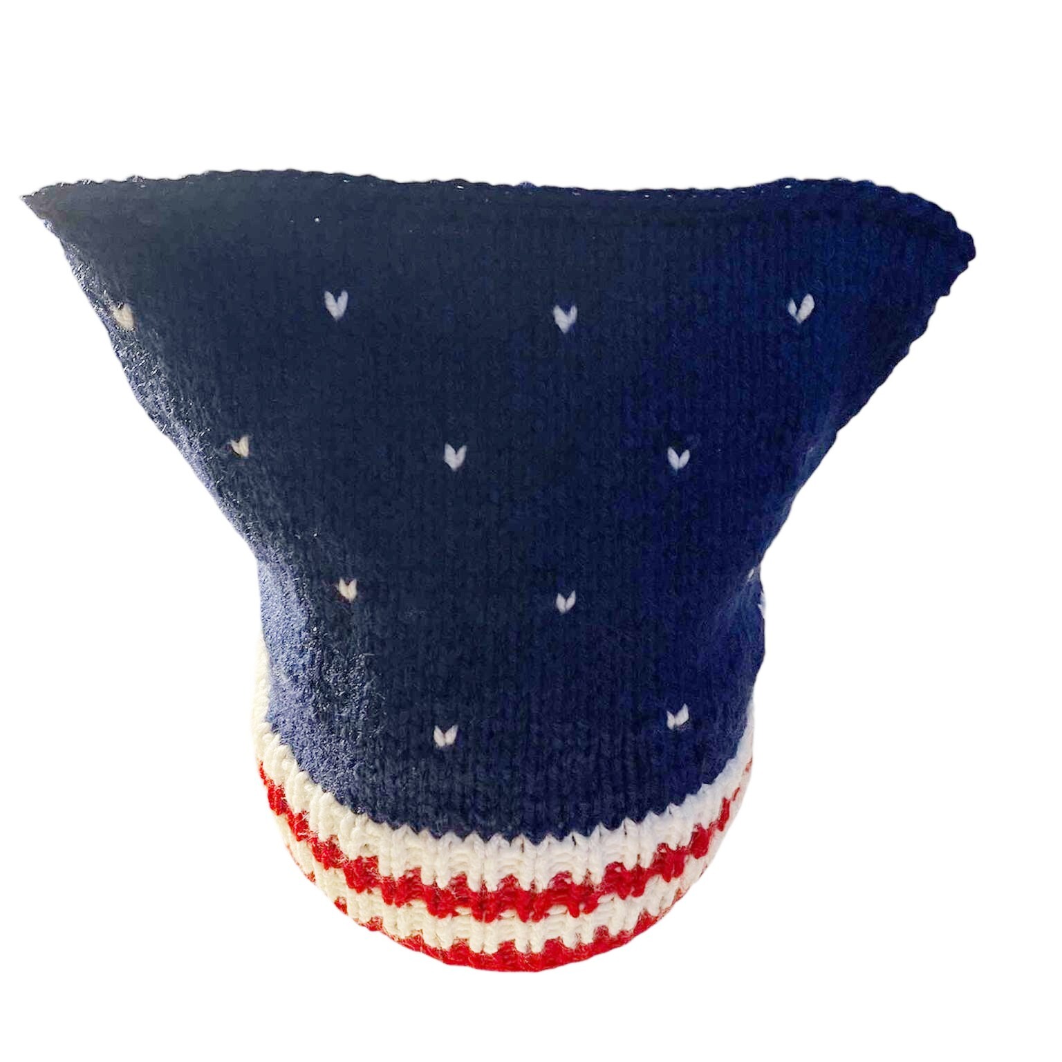 Patriotic Hat Hand knitted Starry Hat Red White and Blue Medium