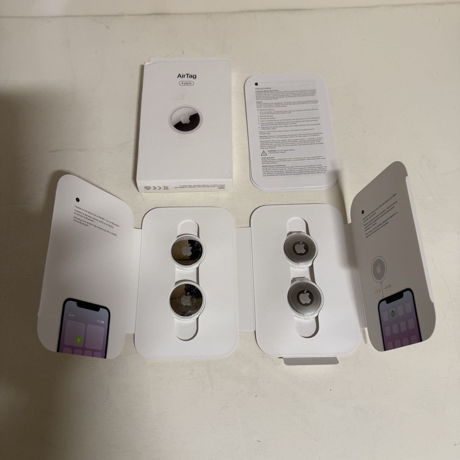 Apple AirTag (1st Gen) 4 Pack White A2187 MX542AM/A  2 USED & 2 UNUSED AirTags