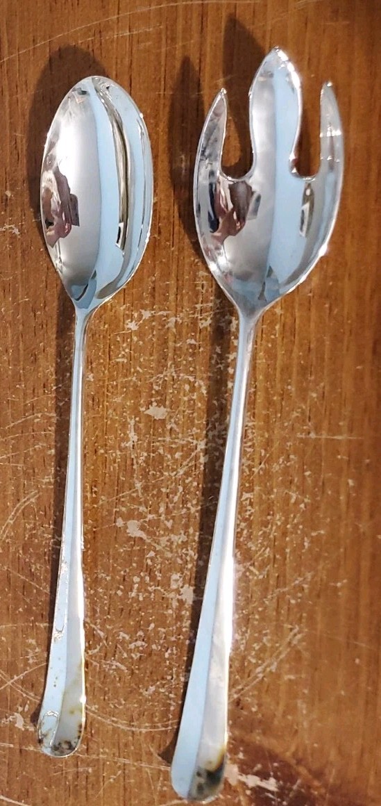 STUDIO SILVERSMITHS: 2 PC SALAD SERVERS, Fork And Spoon, Silverplated, NEW, VTG