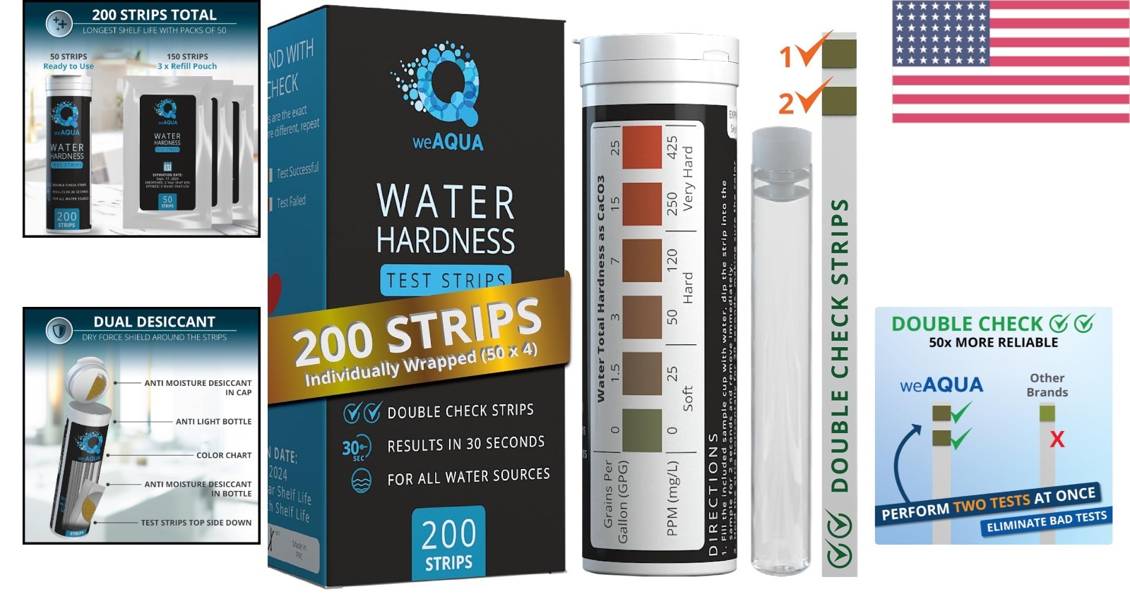 200-Pack Water Hardness Strips - DoubleCheck with Sample Cup for Precision