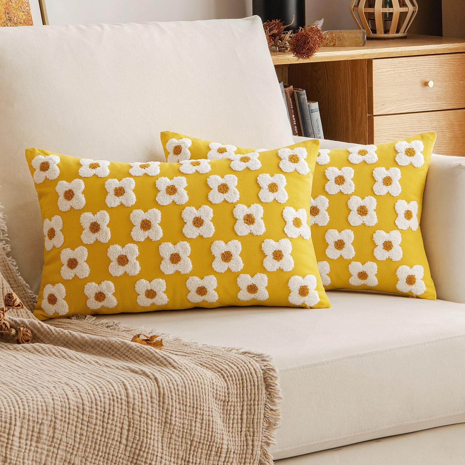 EMEMA Fall Yellow Decorative Throw Pillow Covers 12x20 Inch Set of 2 Sun Flow...