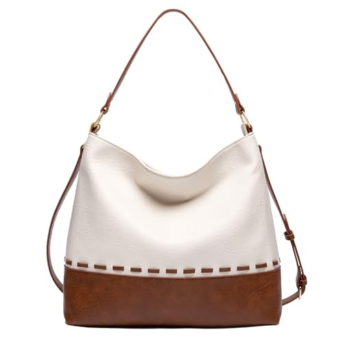 Hobo Bags for Women Vegan Leather Shoulder Purses and Handbags White & Brown