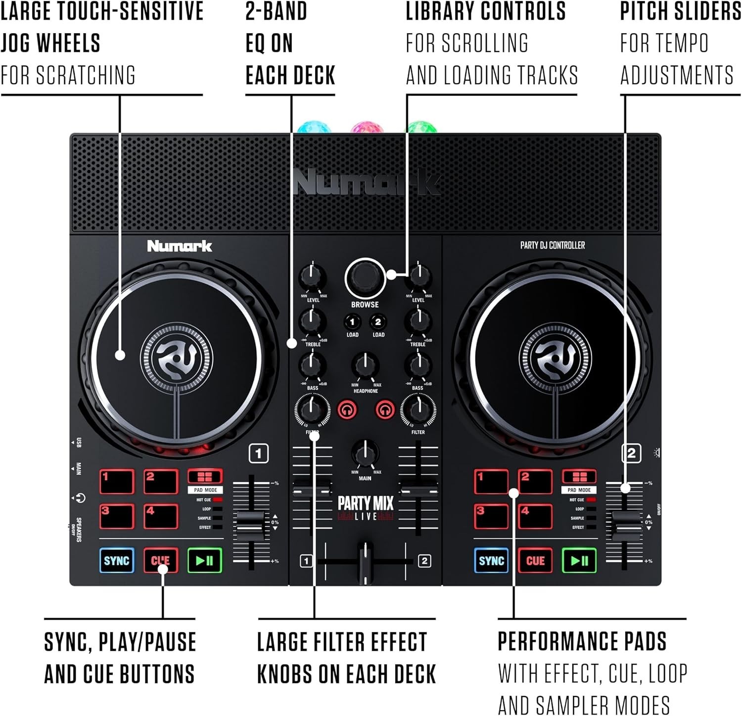 DJ Mixer with Lights & Speakers | Serato Lite Compatibility
