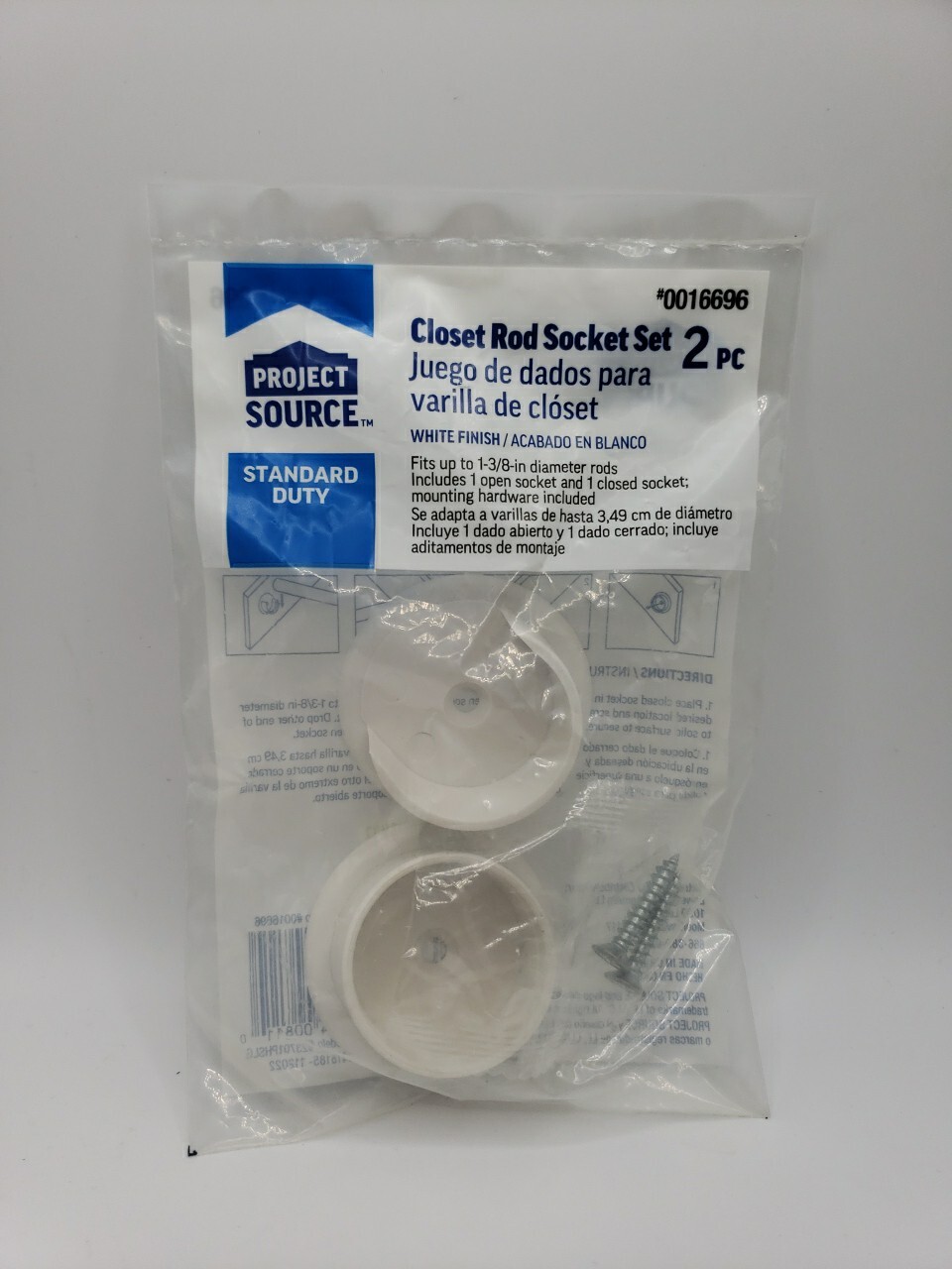 (2-Pk) Project Source Fixed Mount Rod Support Socket Set White 0016696