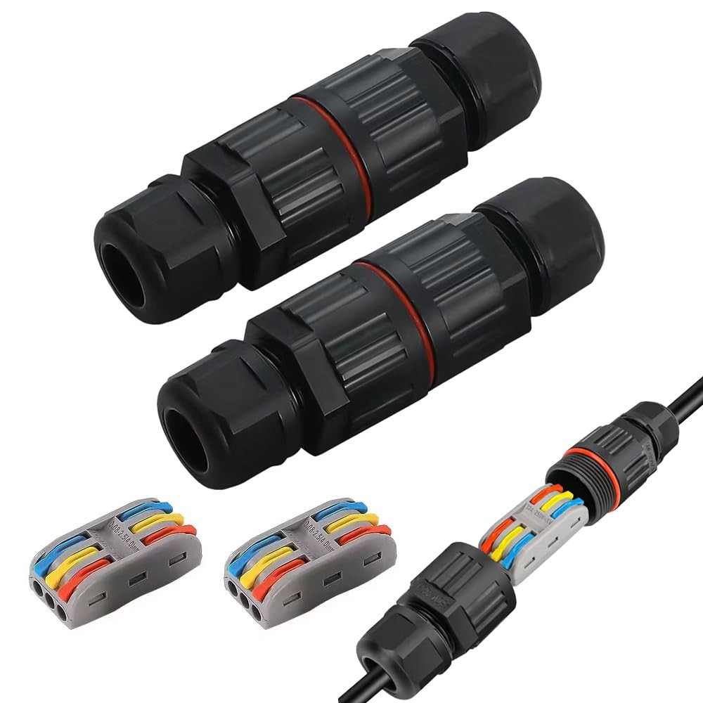 2Pcs-3pin IP68 outdoor waterproof junction box Wire connector 3 Pin, ferrous