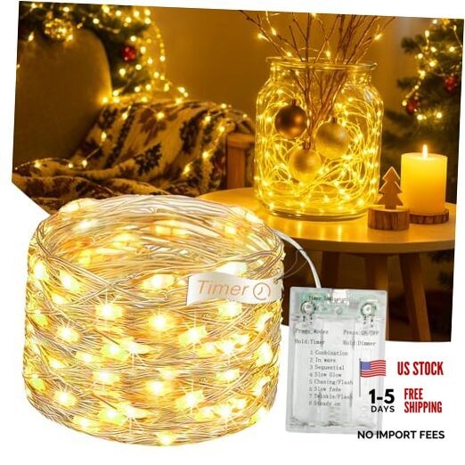 16FT 50 LED Fairy Lights Battery Operated with Timer, 8 Modes 1 Pack Warm White