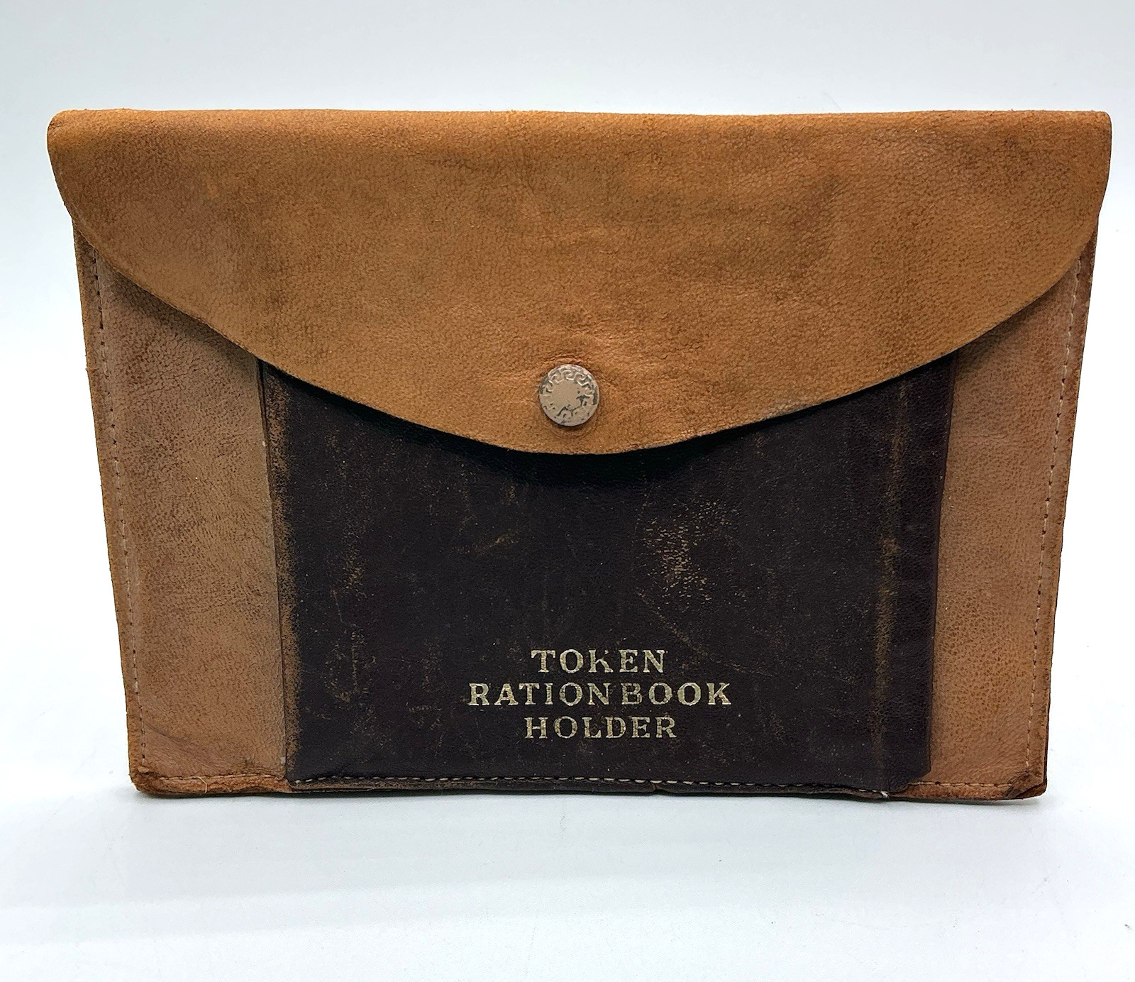 Vintage WWll Token Ration Book Holder Brown Leather Snap Close Pouch Case
