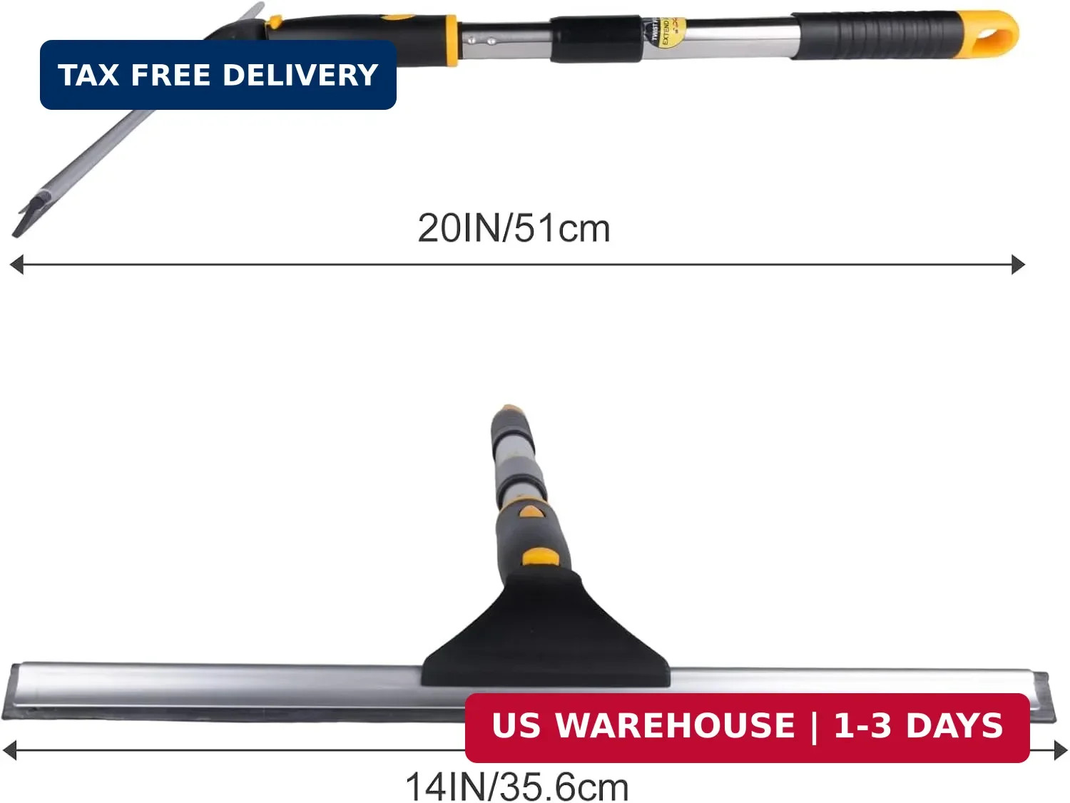 14" Window Cleaning Tool, All-Purpose Extendable Window Squeegee with 2 Blades a
