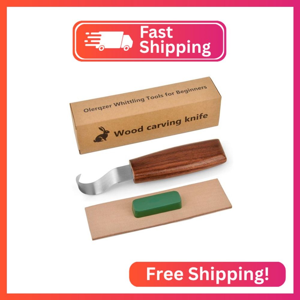 Olerqzer Wood Carving Knife With Leather Strop and Polishing Compound, Wood Whit