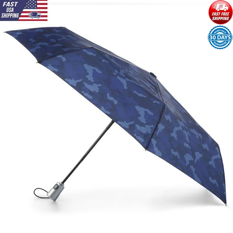 Auto Open Close Compact Eco-Friendly Rain Umbrella W/ Easy Carry Strap New