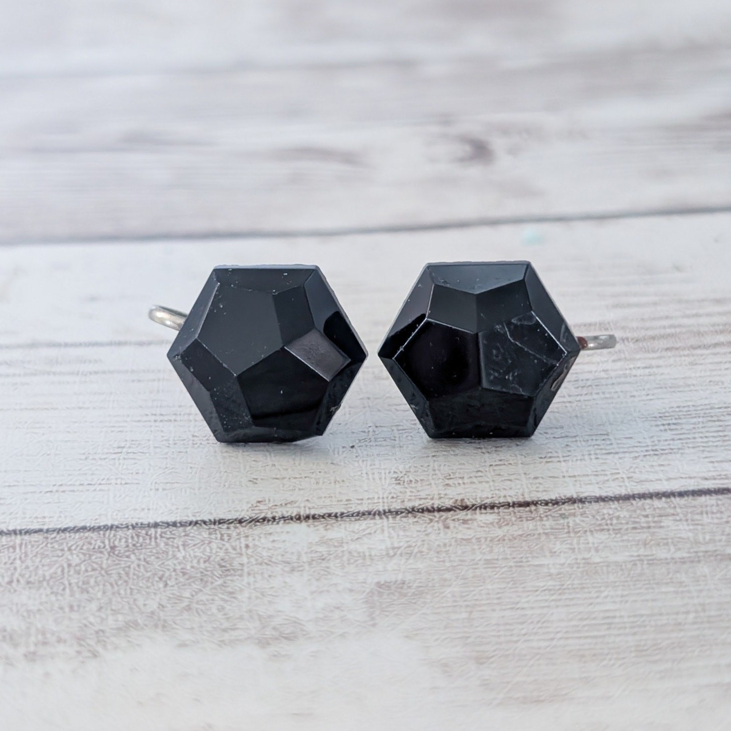 Vintage Screw On Earrings Faceted 6 Sided Black