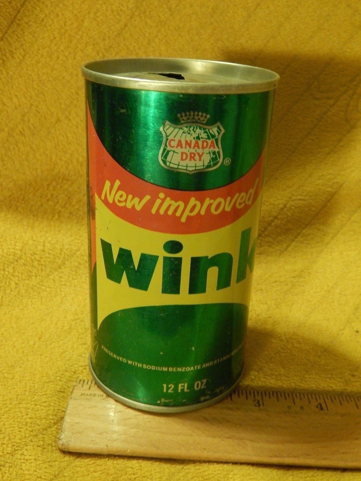 Canada Dry ~ New Improved ~ WINK ~ (12oz) Steel Flat Top SODA POP CAN ~ Vtg Ltd