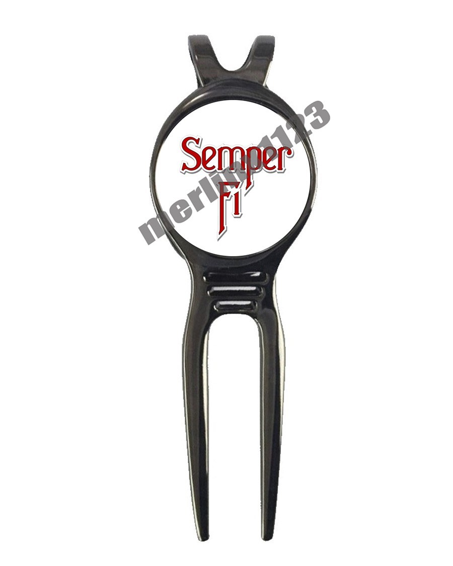 USMC Semper Fi US Marine Corps Golf Ball Marker + Black Gunmetal Divot Tool