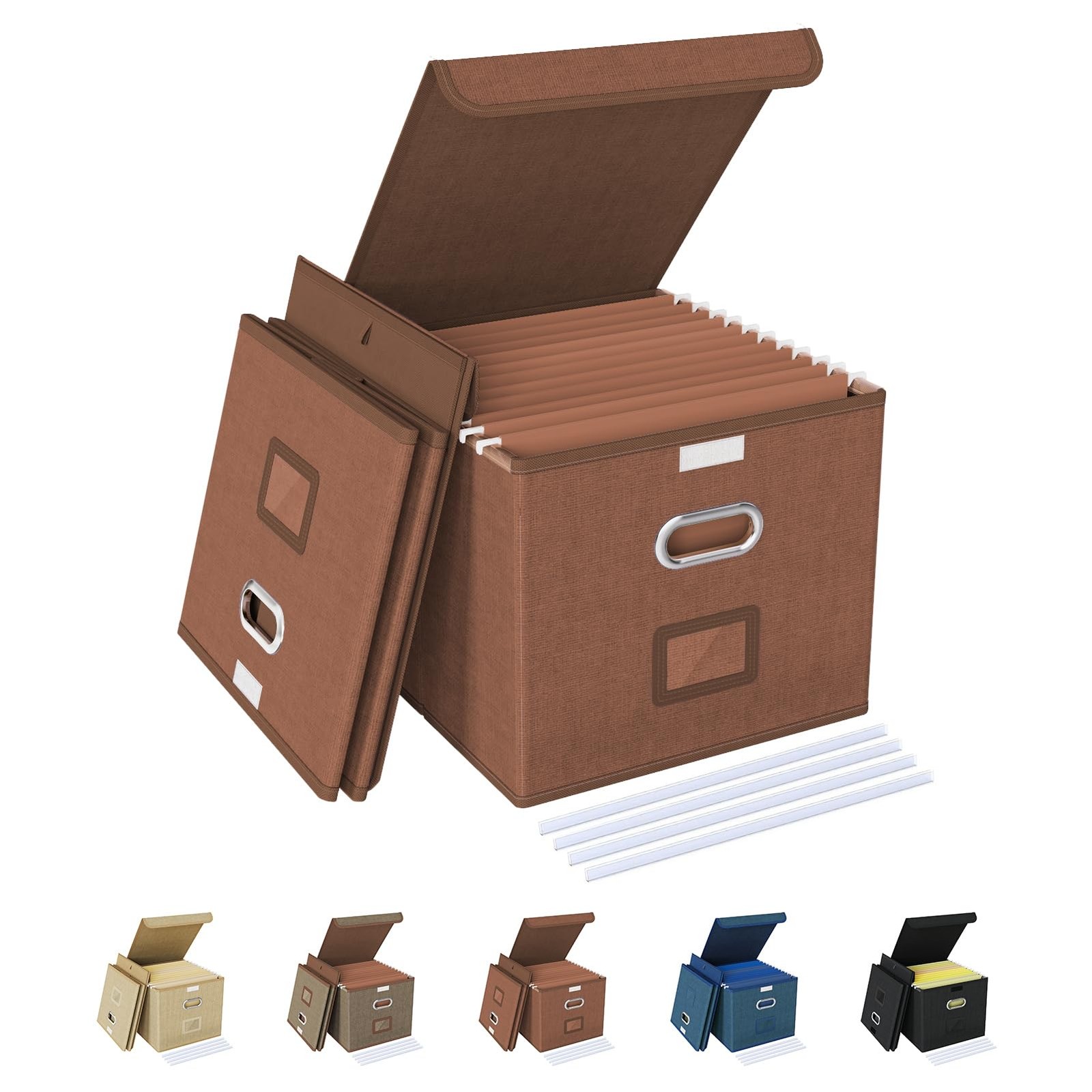 Oterri 2 Pack File Organizer Box,File 2 pack - without folders, Reddish Brown