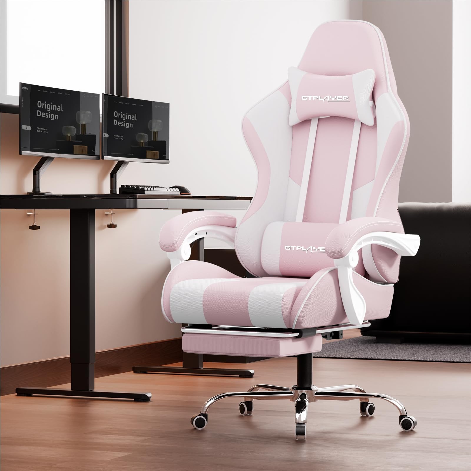 GTPLAYER Gaming Chair 20.05 inches x 20.08 x 49.21 inches, Fabric Pink