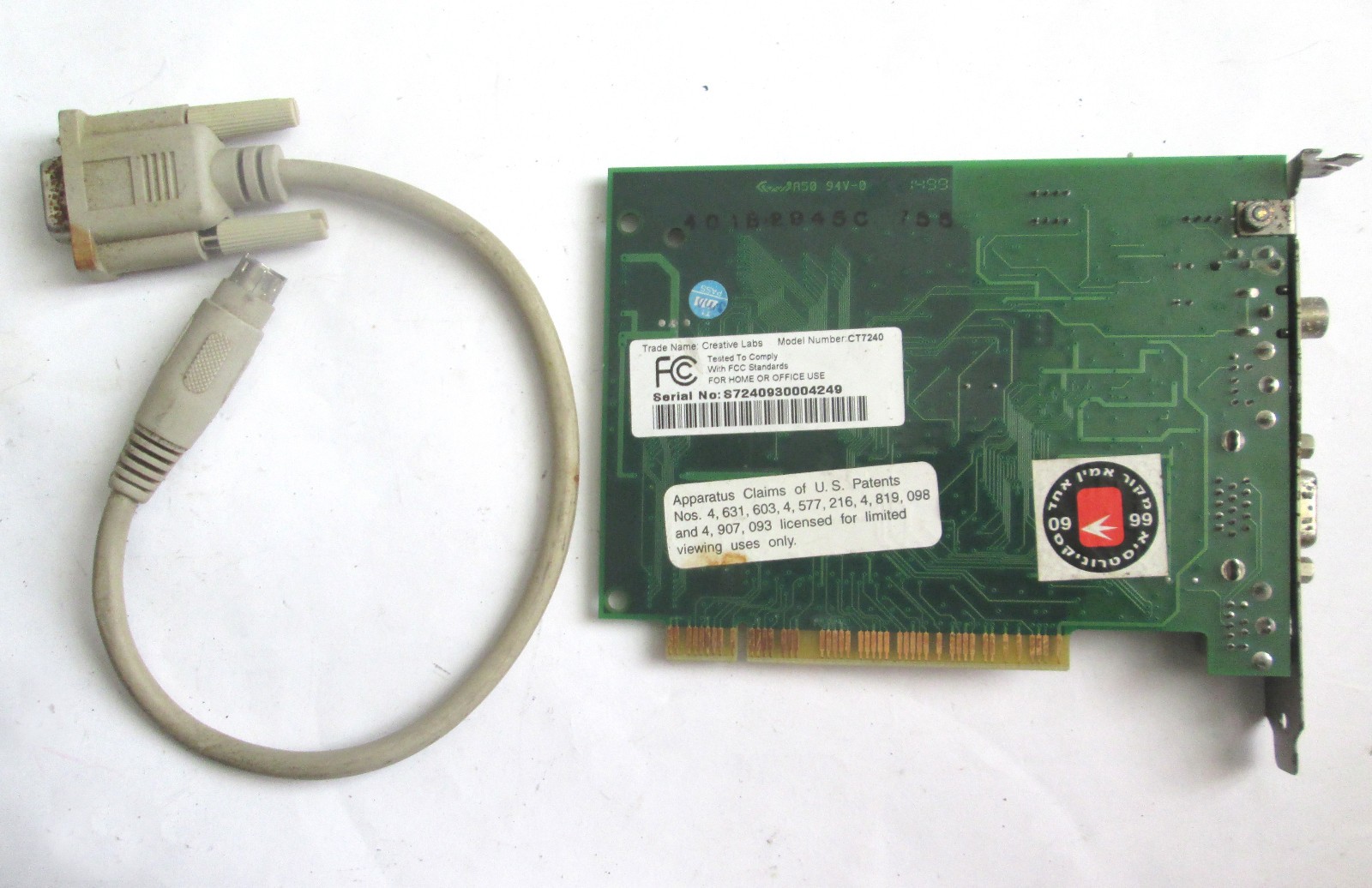 Creative Labs CT7240 PCI Card w/ Cable Encore DXR3 Video DVD Decoder CT7235-VBQ