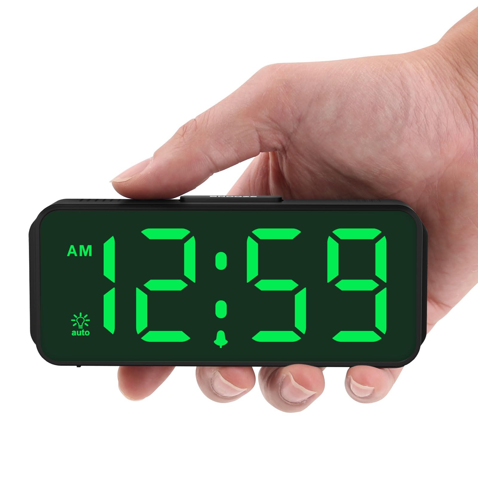 Peakeep Small Battery Powered Digital Alarm Clocks for Small, Green Digits
