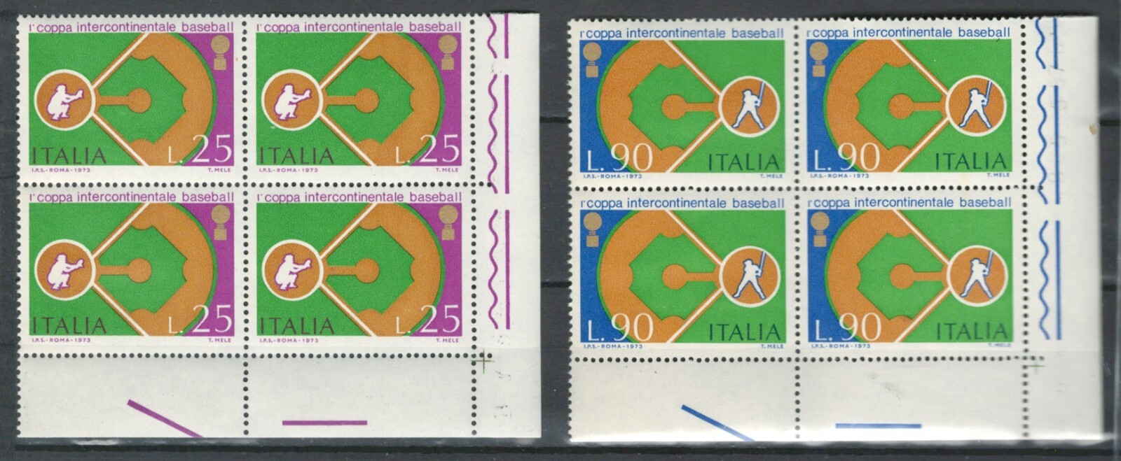 ITALY EUROPE BASEBALL OLYMPICS  X 4 MNH SET STAMPS LOT (ITALIA 668)