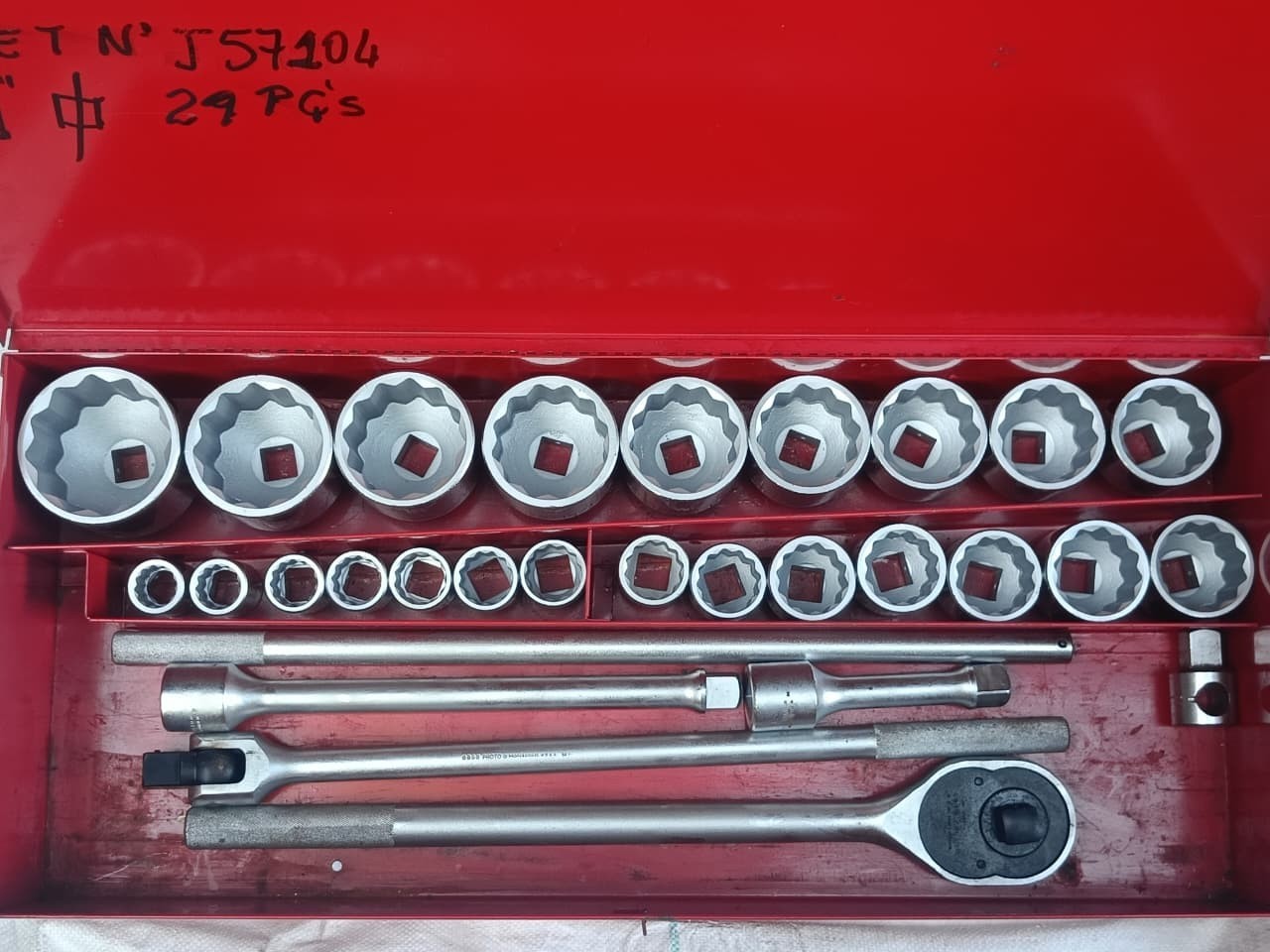 PROTO J57104A 1" DRIVE SOCKET SET 29 Pc SAE 12 Pt 1-1/16"–3-1/2" RANGE USA MADE