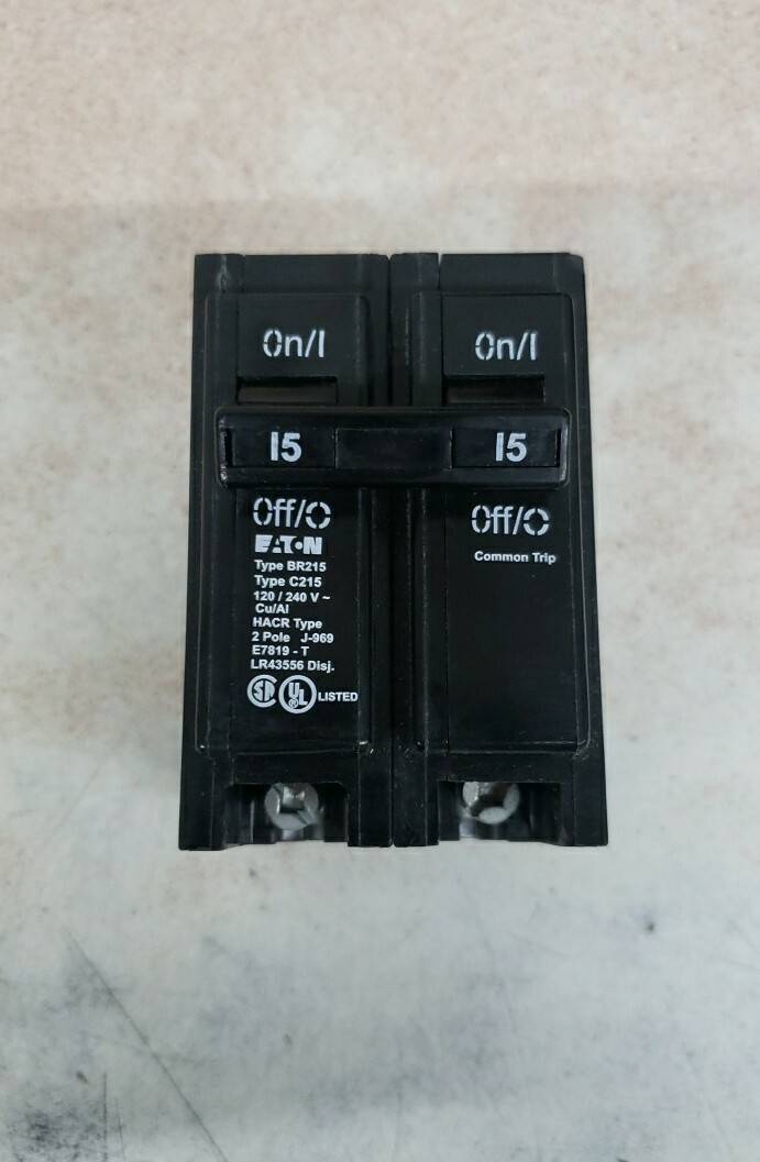 Used Eaton Circuit Breaker 15 Amp 120/240 VAC 2 Pole Plug In Type BR BR215